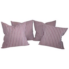 Collection of Four Red and White Retro Ticking Pillows