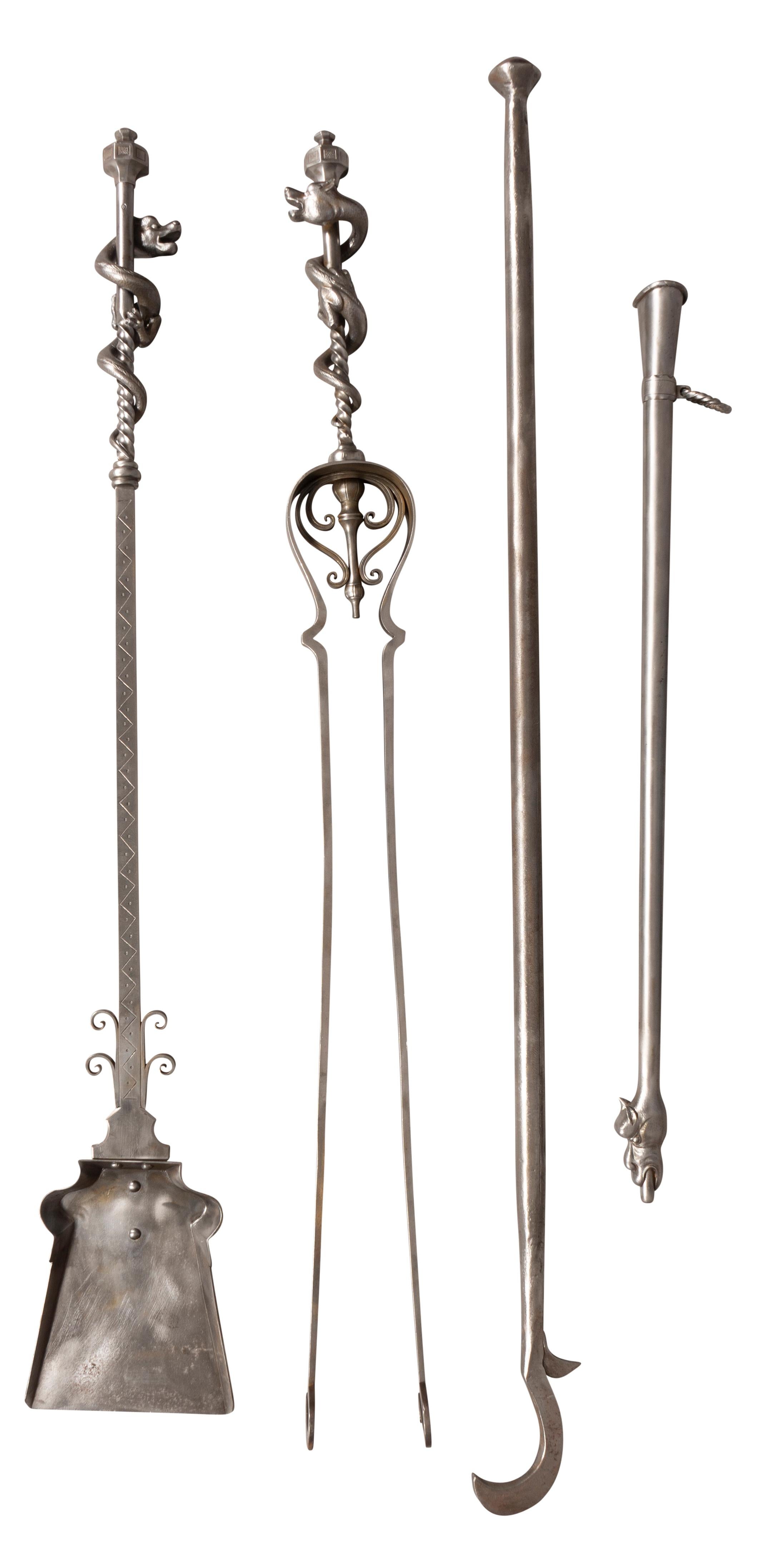 Collection of Four Steel Fireplace Tools Original to Rosecliff in Newport RI For Sale 1