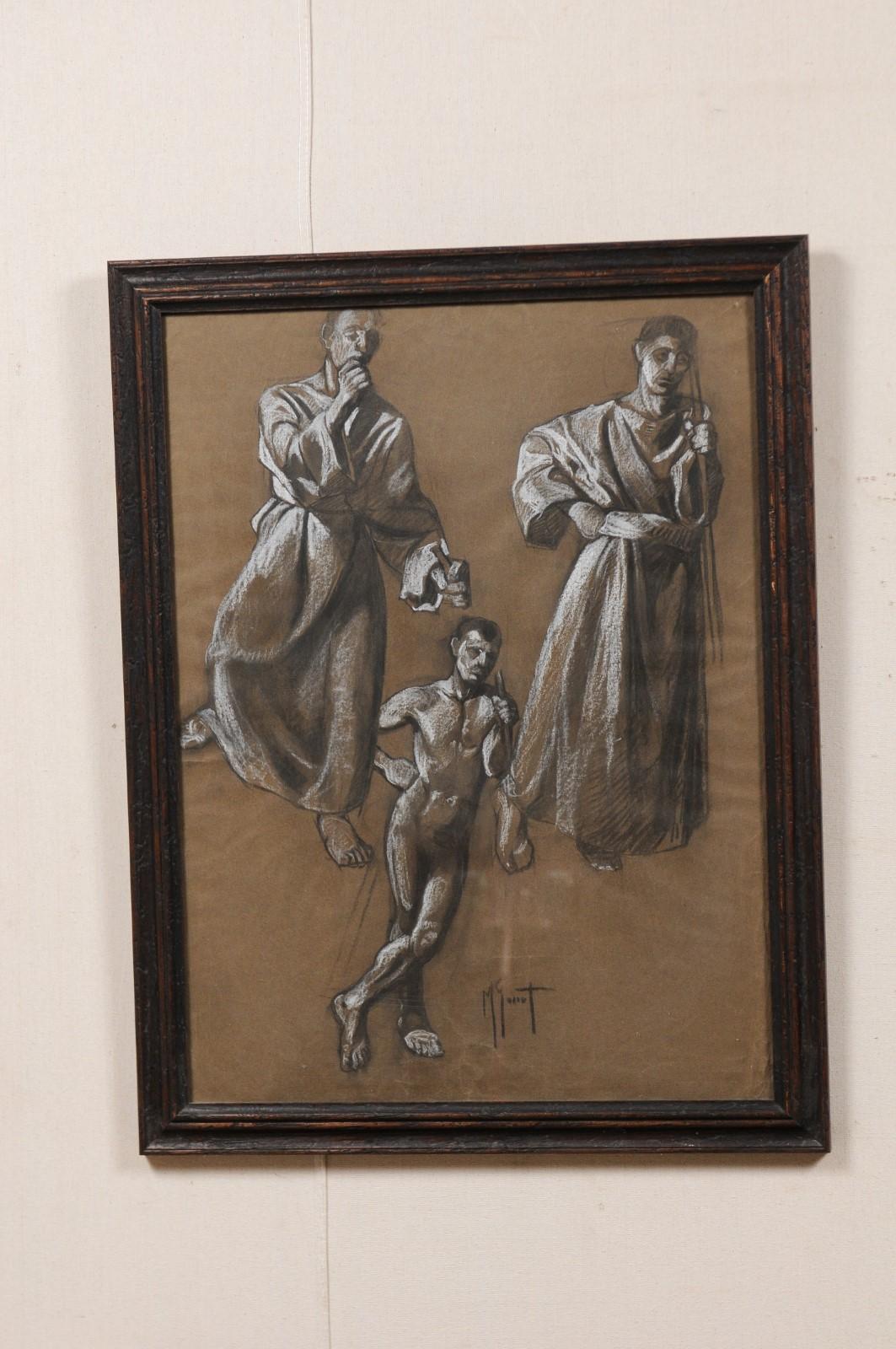 Collection of Four Swedish, Mid-20th Century Charcoal Studies In Good Condition For Sale In Atlanta, GA