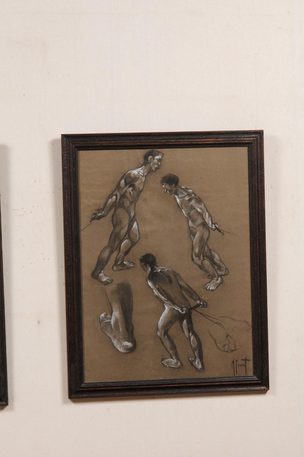 Wood Collection of Four Swedish, Mid-20th Century Charcoal Studies For Sale