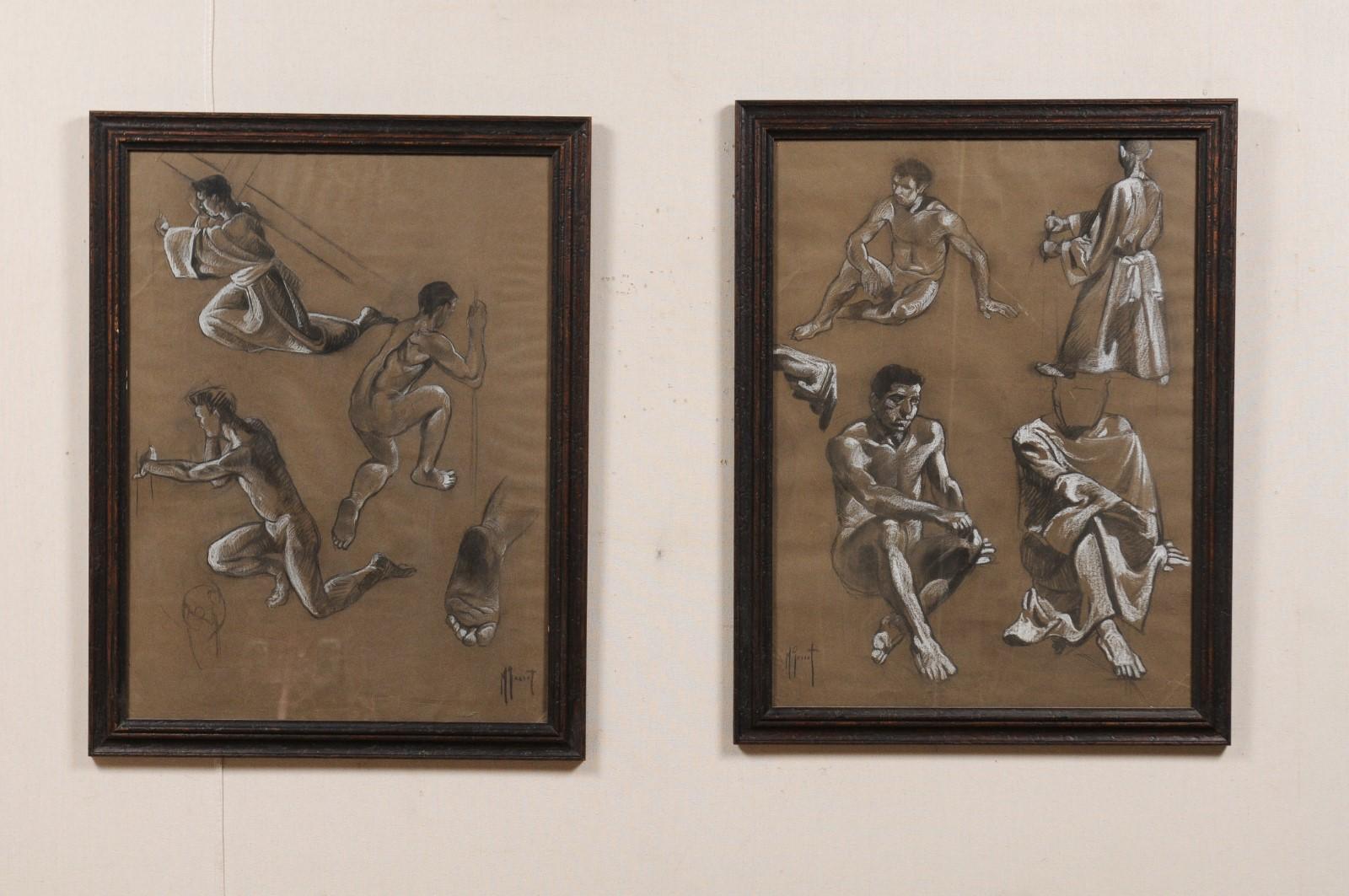 Collection of Four Swedish, Mid-20th Century Charcoal Studies For Sale 1