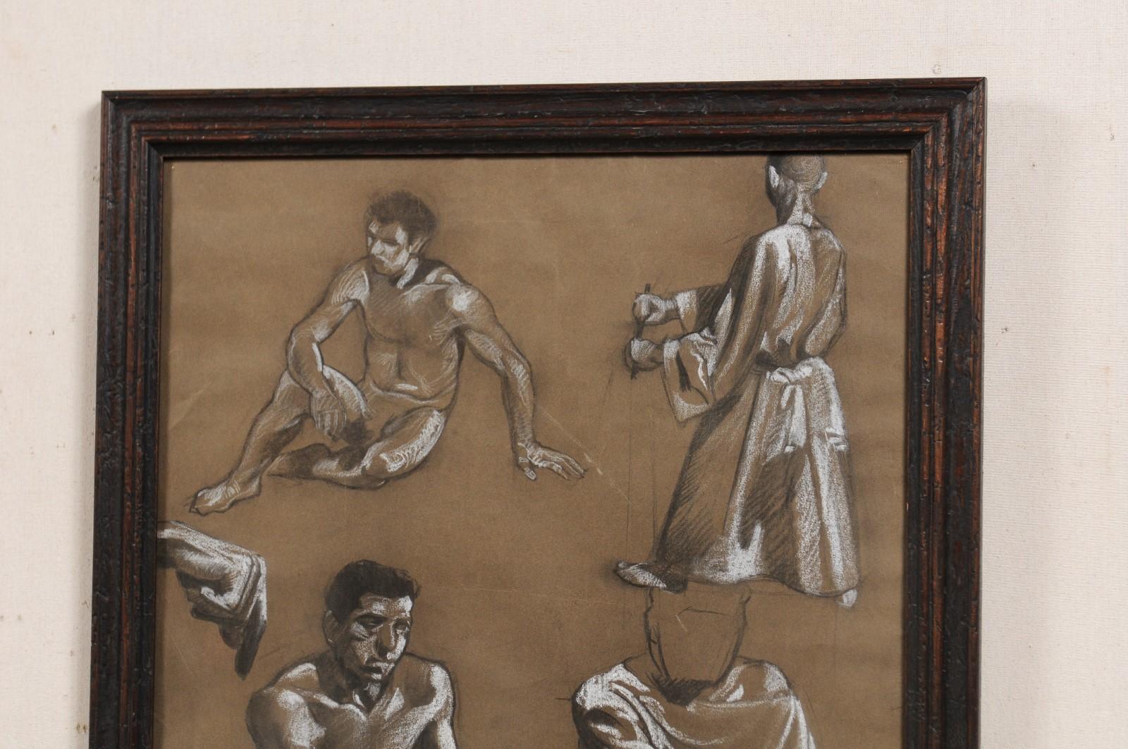 Collection of Four Swedish, Mid-20th Century Charcoal Studies For Sale 3
