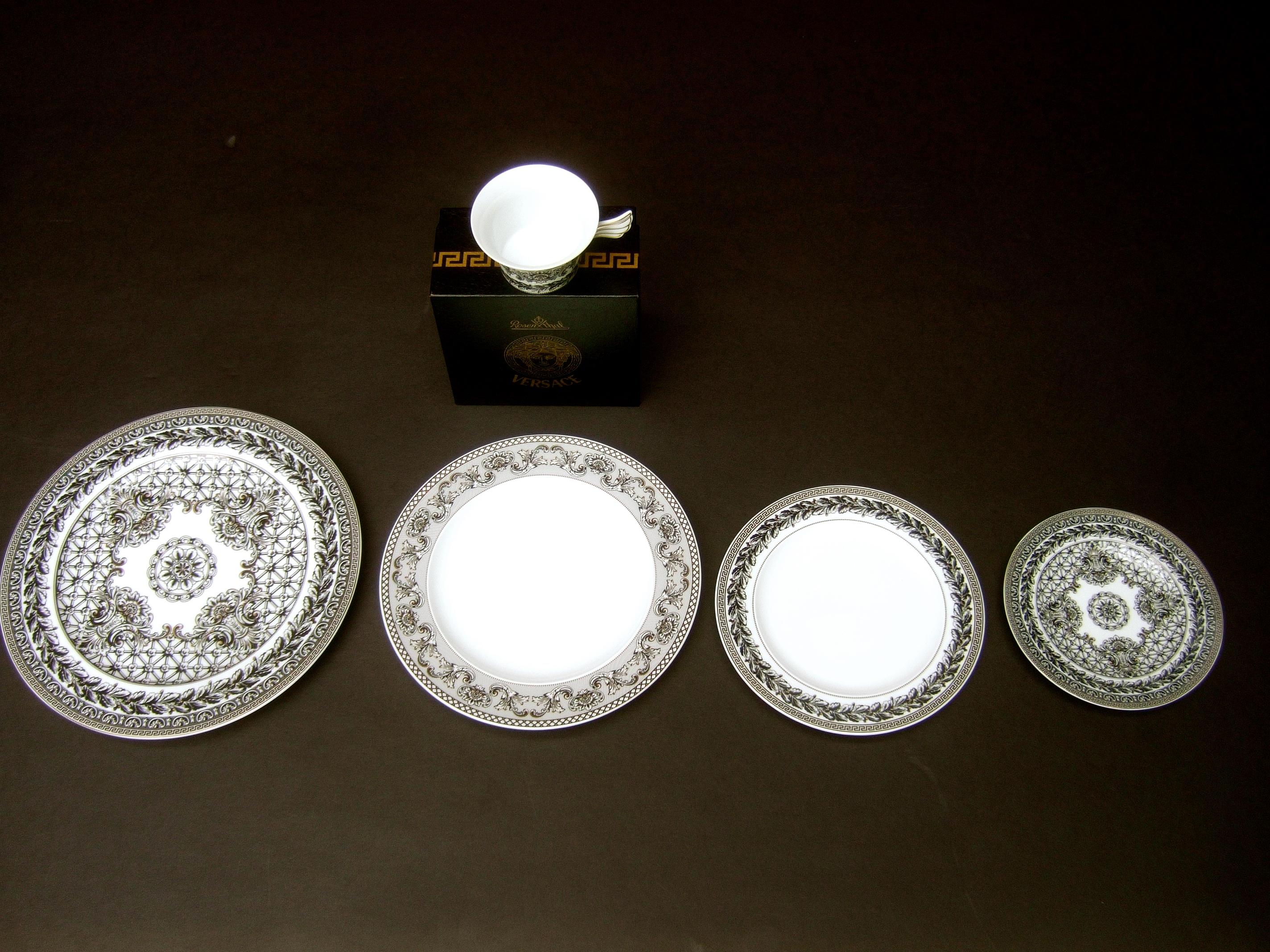 Gray Collection of Four Versace for Rosenthal Porcelain Dining Plates circa 1990s