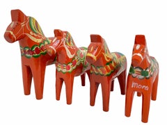 Collection of Four Vintage Swedish Dala Horses by Nils Olsson, Sweden Folk Art
