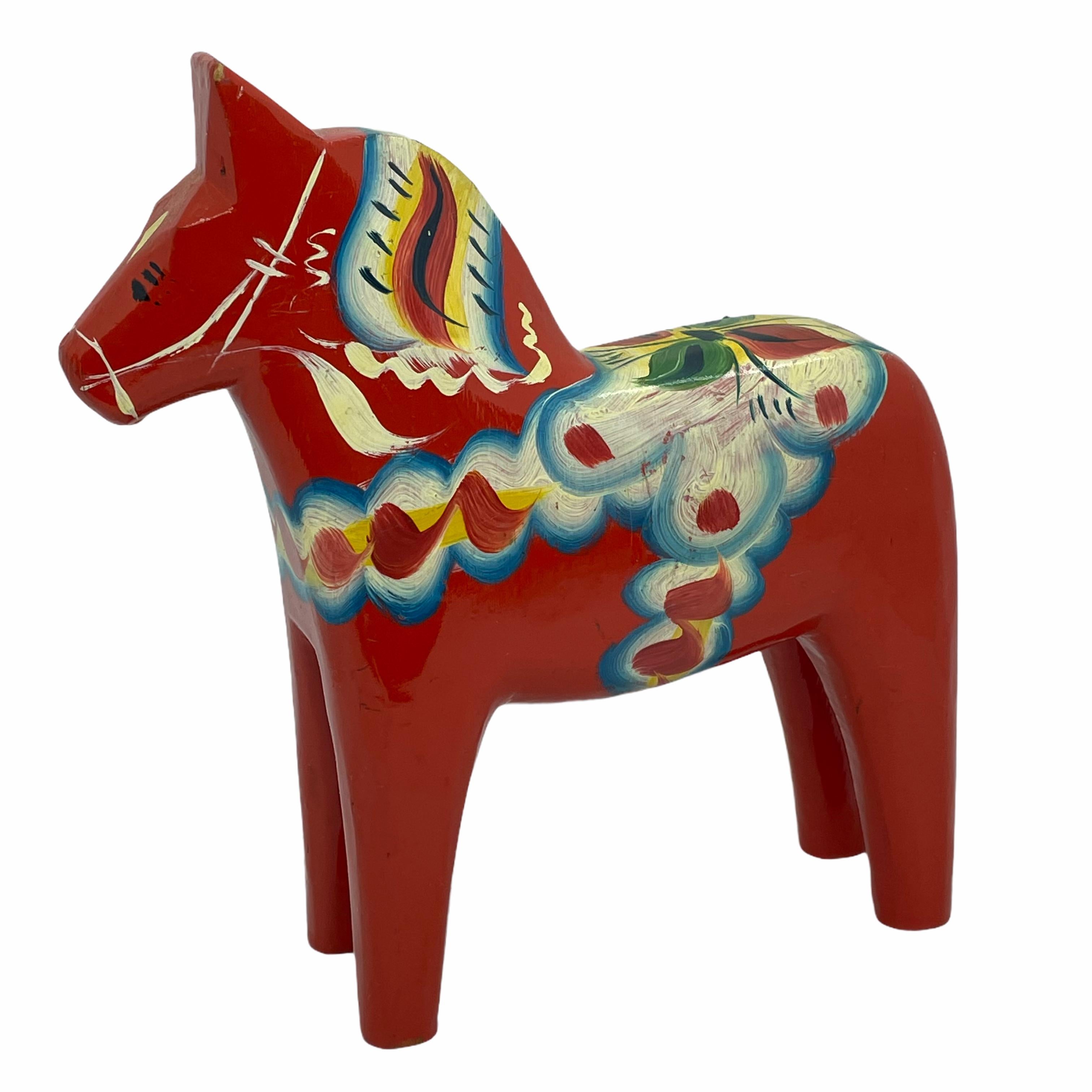 Late 20th Century Collection of Four Vintage Swedish Dala Horses by Nils Olsson, Sweden Folk Art