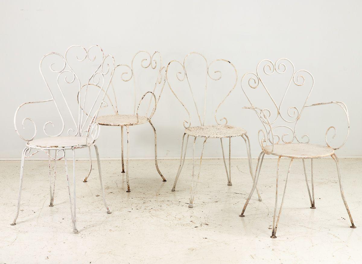 French Provincial Collection of French Bistro Garden Chairs, Mid-20th Century, Set of Four