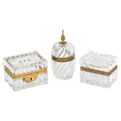 Vintage Collection Of French & German Crystal Hinged Lidded Boxes