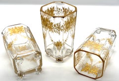 Collection of French Gilt Enameled Crystal Table Articles, Style of Baccarat