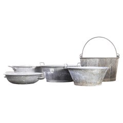 Collection of French Shallow Galvanised Wash Tubs, Five Pieces