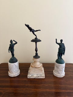 Collection of Grand Tour Style Neoclassical Metal Figures on Marble Bases