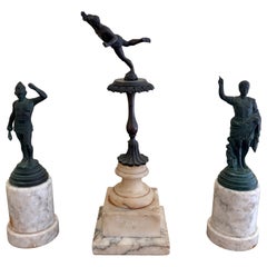 Collection of Grand Tour Style Neoclassical Metal Figures on Marble Bases