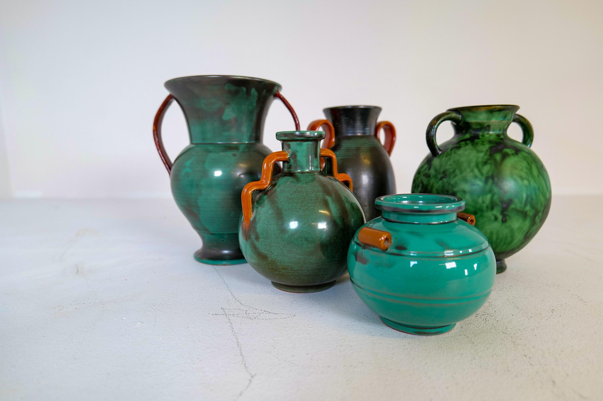 Ceramic Collection of Green Art Deco Pieces Made in Sweden, 1930s-1940s For Sale