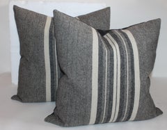 Collection of Grey Flannel Handwoven Stripped Pillows, 4 Pieces