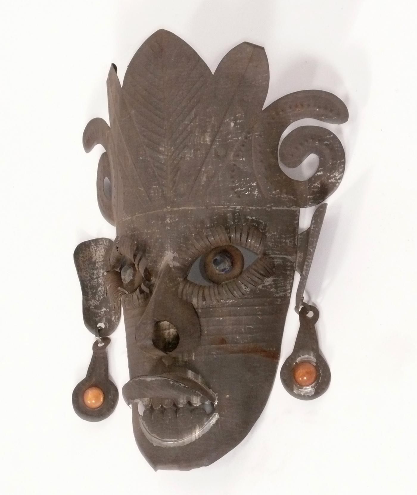 Handgefertigte mexikanische Volkskunst-Maske (Kupfer) im Angebot