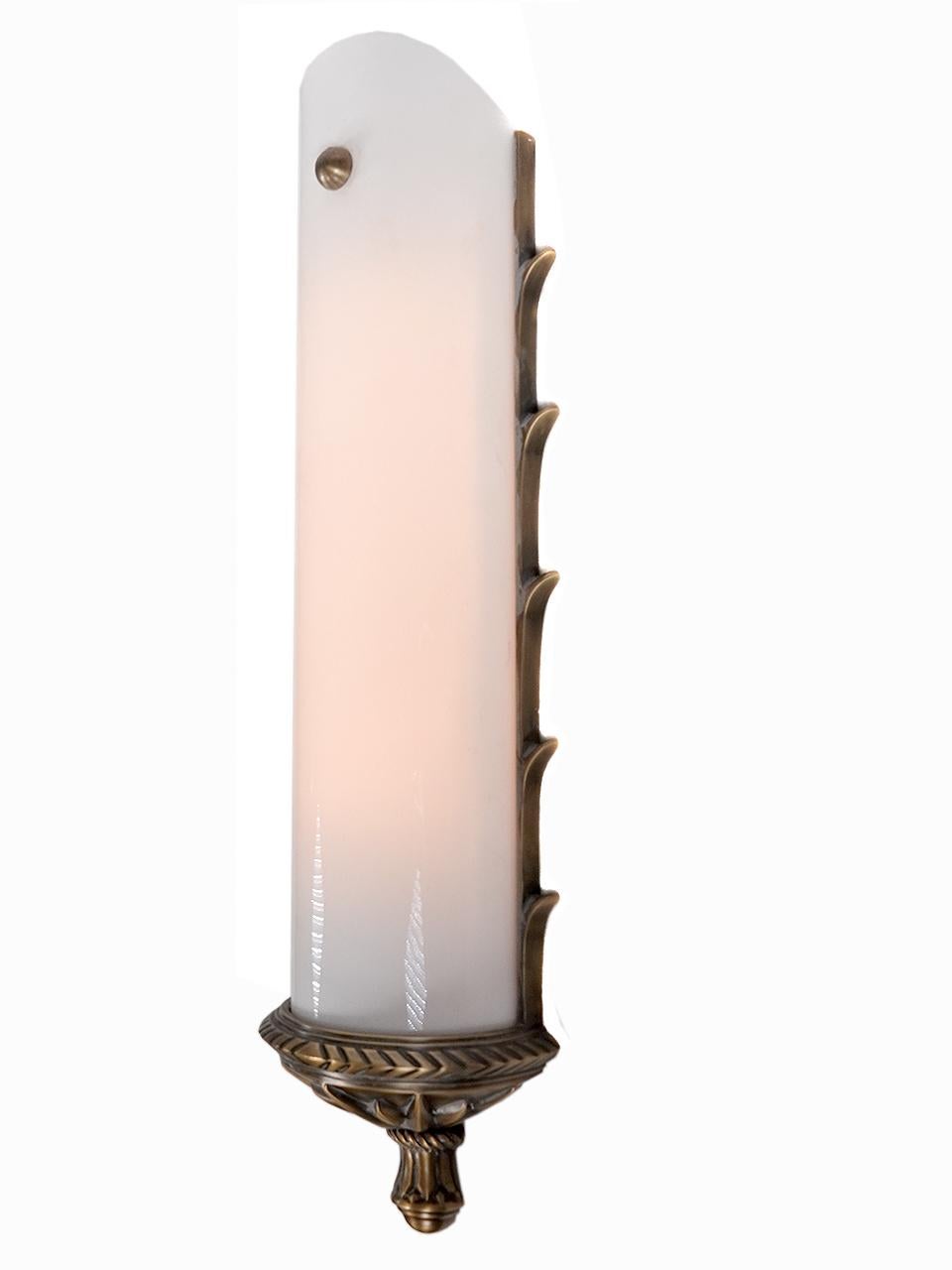 Art Deco Heavy Cast and Frosted Glass Murray Hill Sconce For Sale