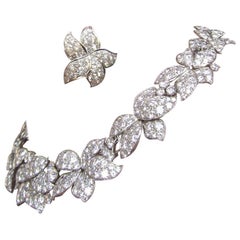 Collection of Helene Arpels Superb Diamond Platinum Flower Necklace and Ear Clip