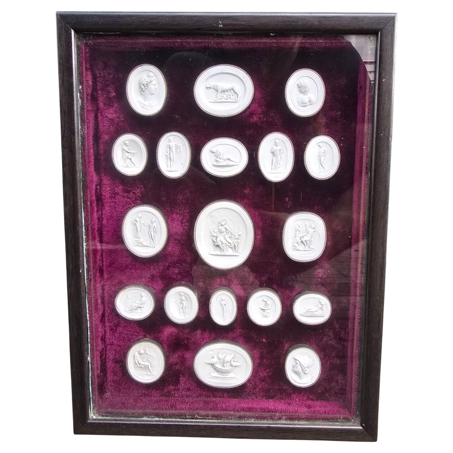 Collection of Intaglio Stamps, Circa 1800 with Original Glass Frame