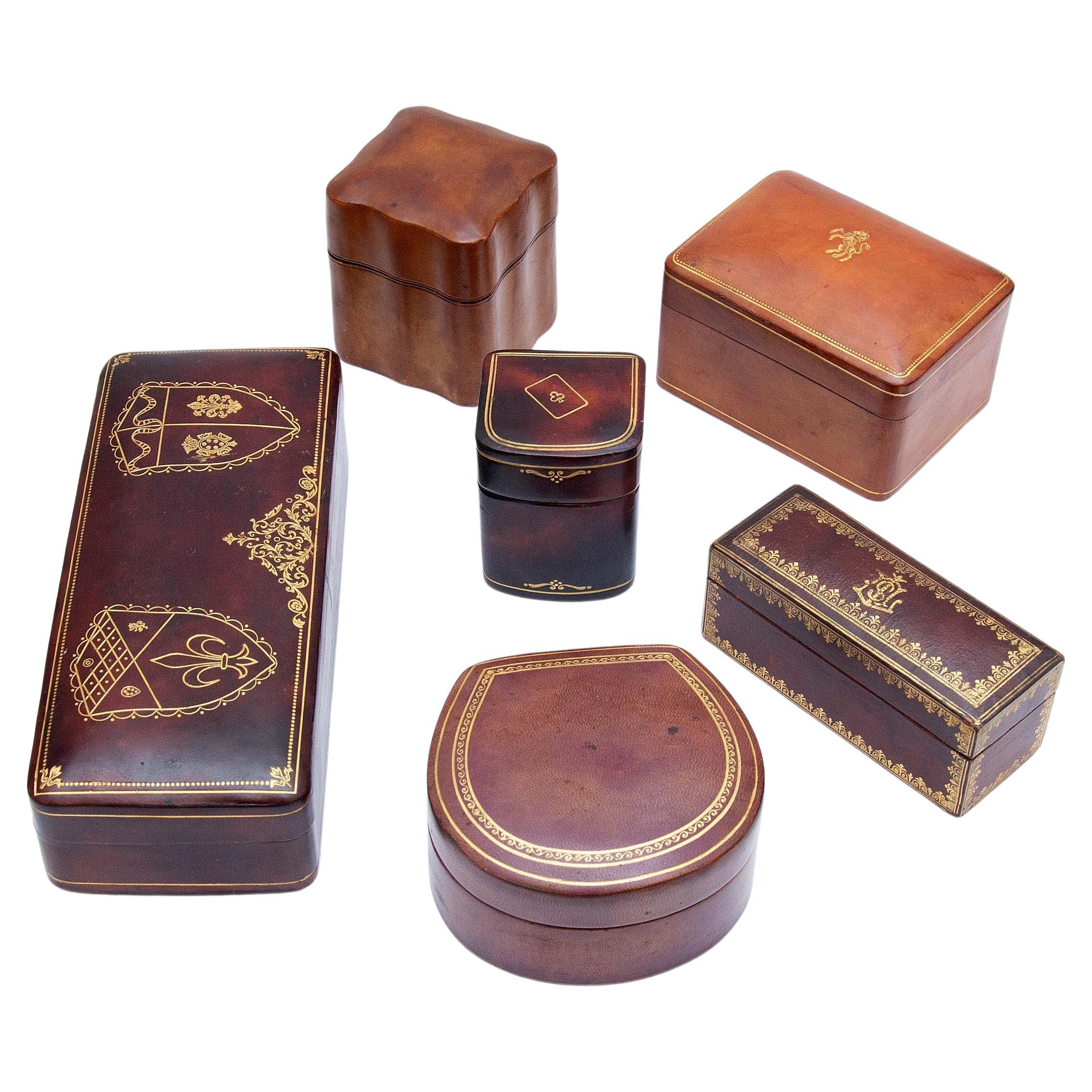 Collection of Italian Leather Boxes For Sale