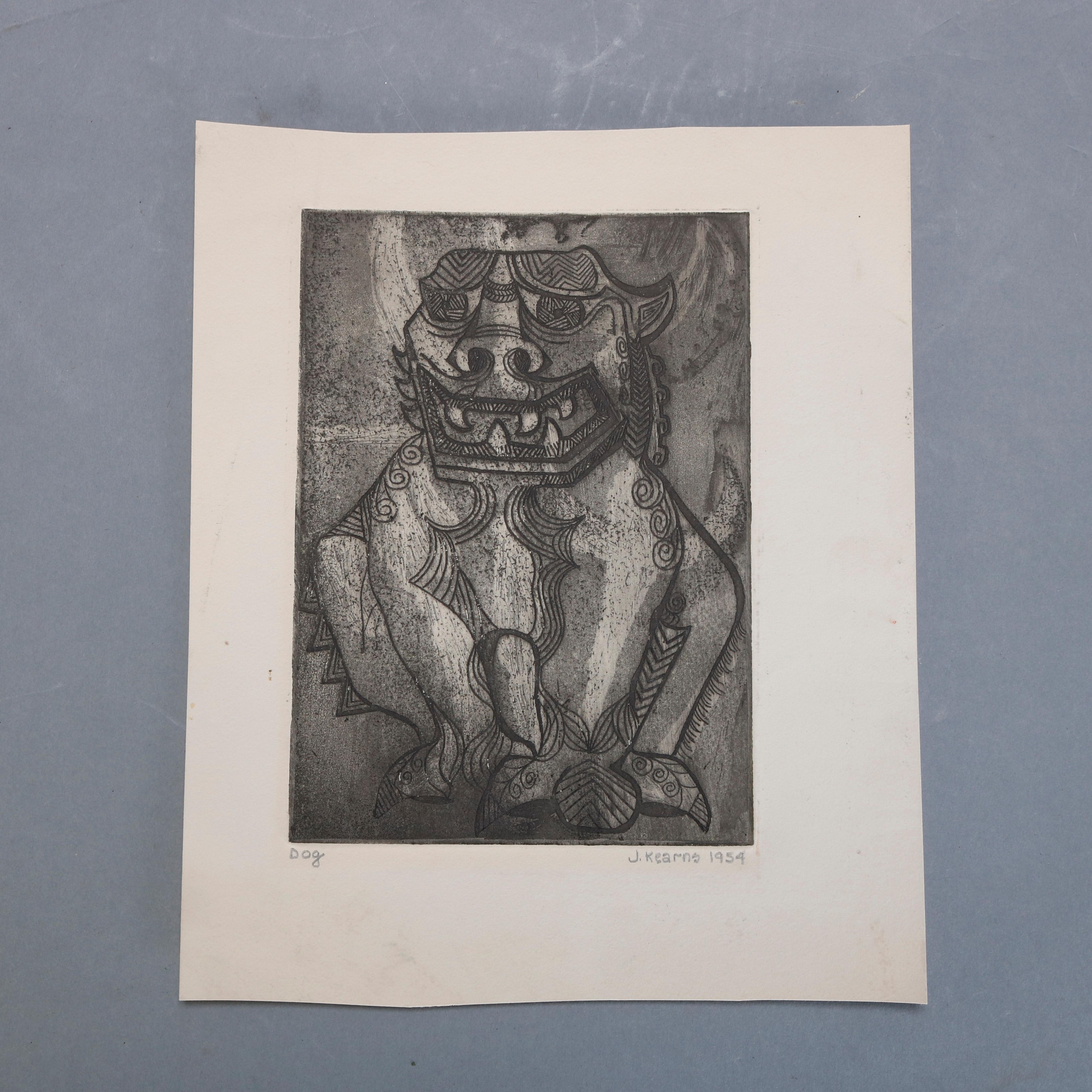A collection of 4 James Joseph Kearns Expressionist lithographs depict figures in various settings, circa 1954

Measures: Chinese dog: 9.5