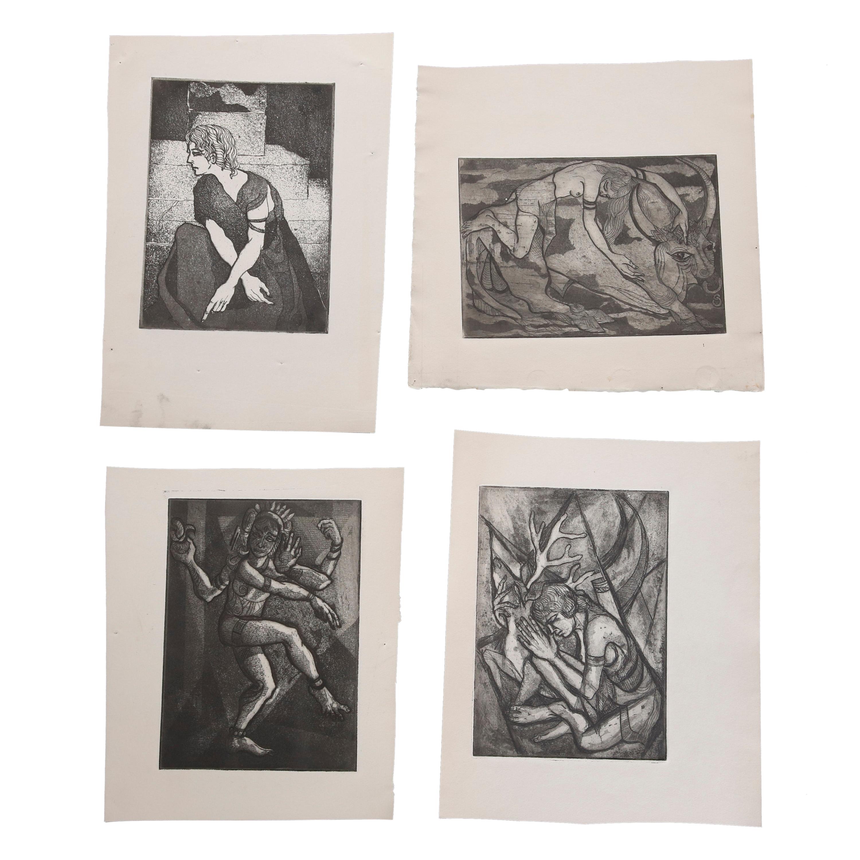 Collection de lithographies expressionnistes de James Joseph Kearns avec personnages