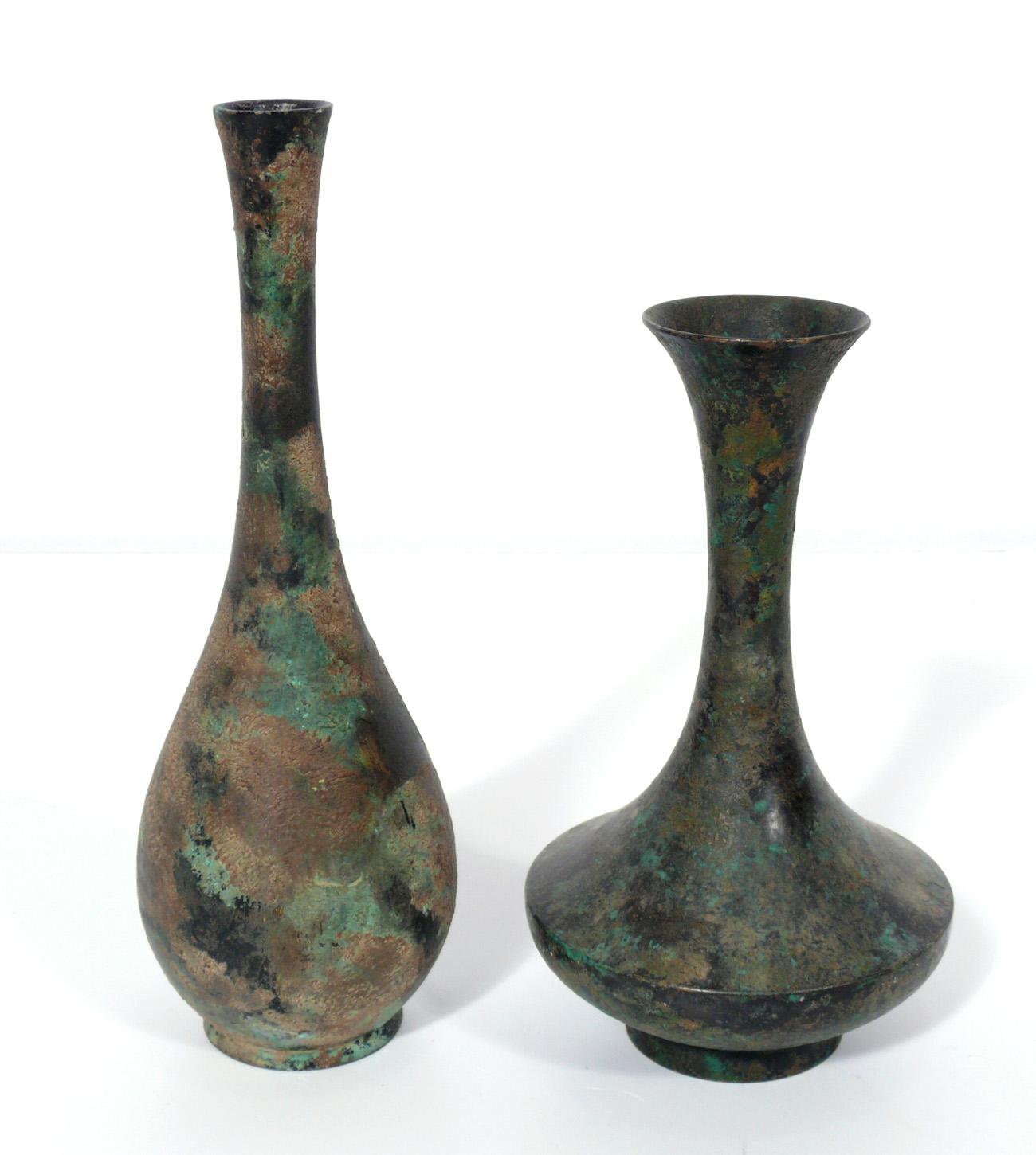 Metal Collection of Japanese Bronze Vases For Sale