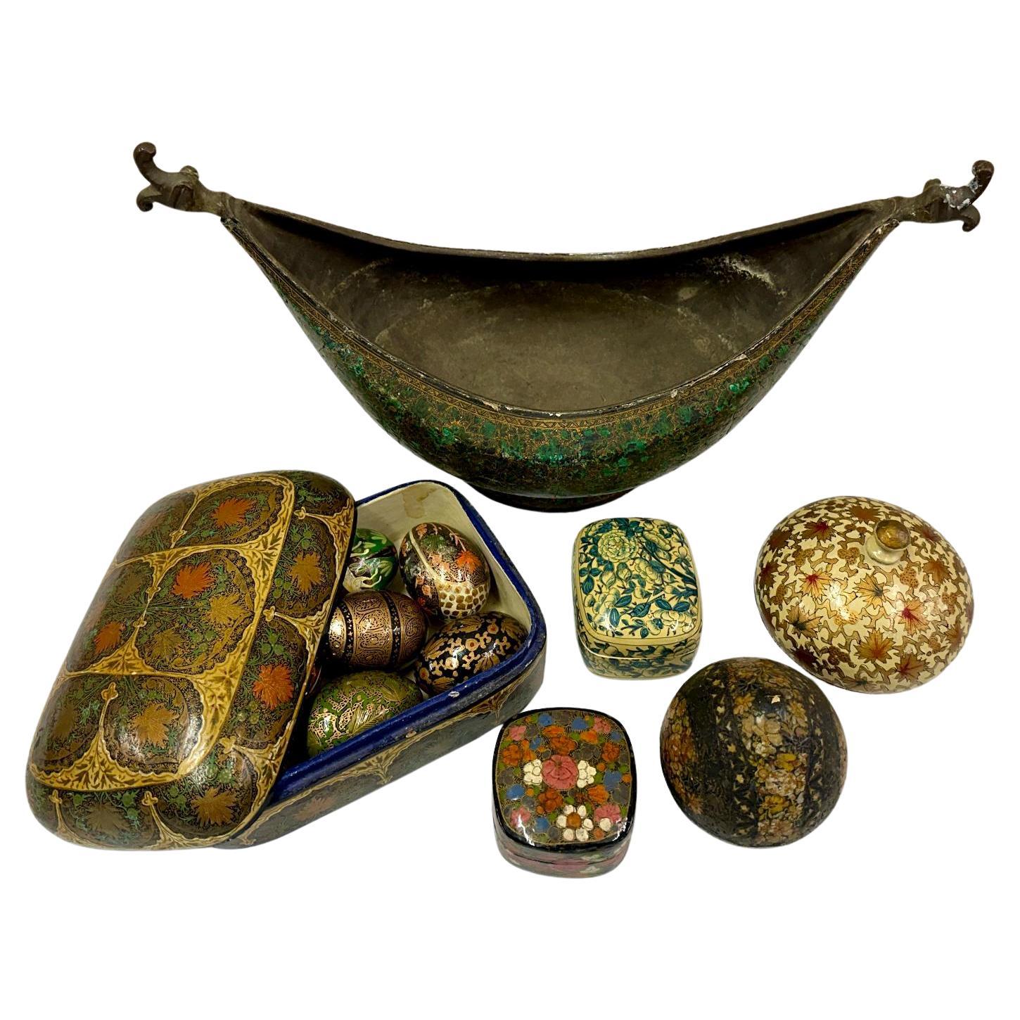 Collection of Kashmiri Boxes & Objects For Sale