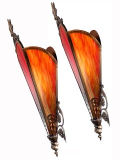 Collection of Large and Dramatic Stained Glass Theater Sconces