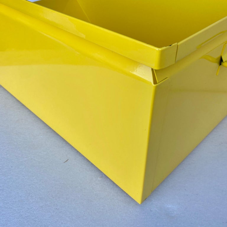 Collection Of Large Industrial PowderCoated Sunshine Yellow Metal Bin Boxes For Sale at 1stDibs