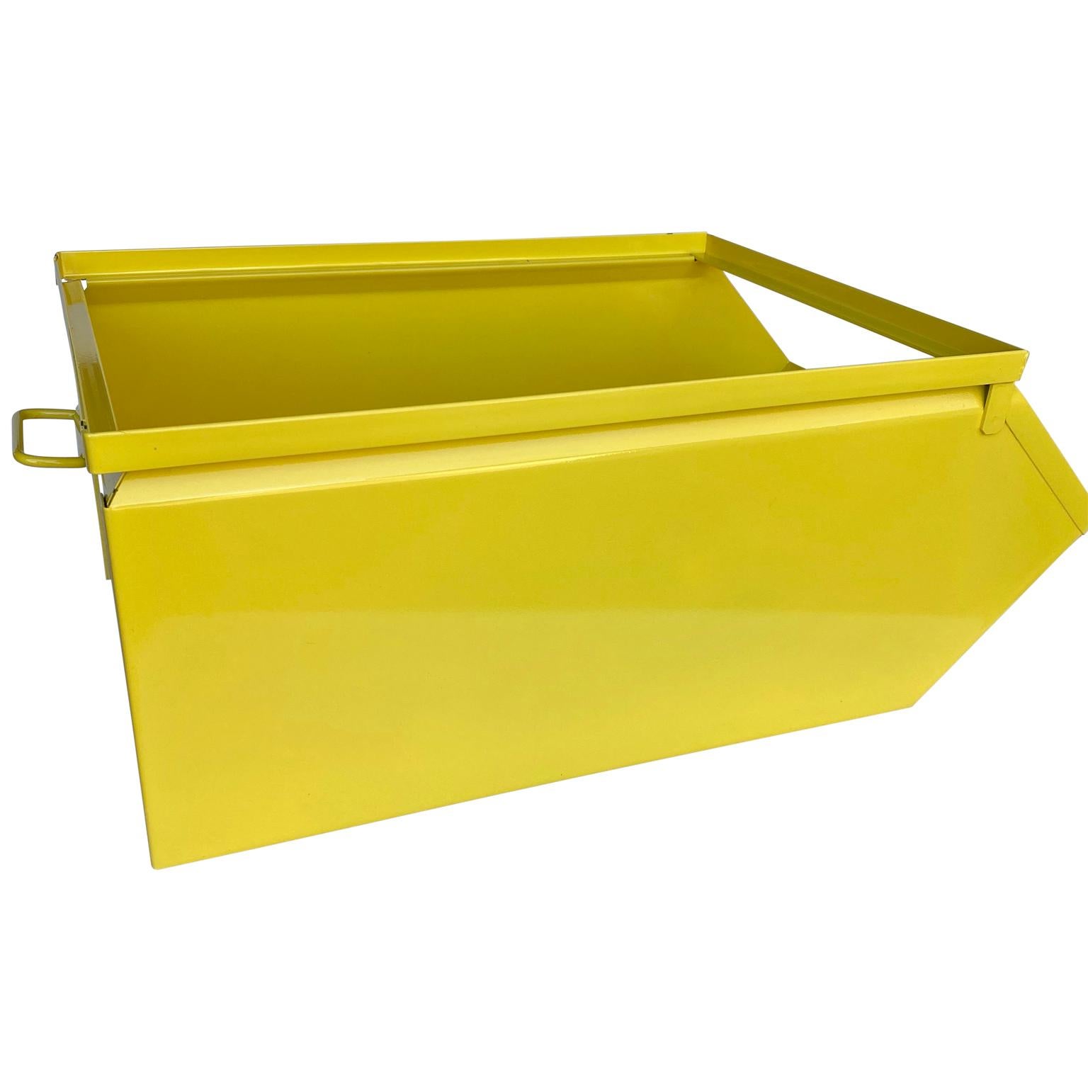 American Collection Of Large Industrial Powder-Coated Sunshine Yellow Metal Bin Boxes For Sale
