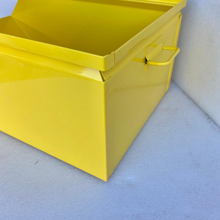 Collection Of Large Industrial PowderCoated Sunshine Yellow Metal Bin Boxes For Sale at 1stDibs