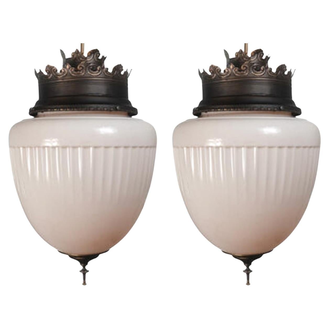 Collection of Large Regal Acorn Milk Glass Pendents