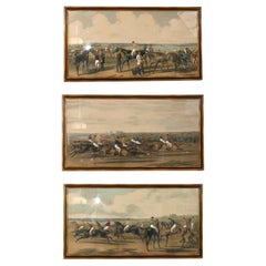 Collection de grandes lithographies anglaises du 19ème siècle représentant des scènes de chasse 43 po. x 23 po. 