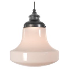 Collection of Large, Simple and Elegant Milk Glass School House Pendents