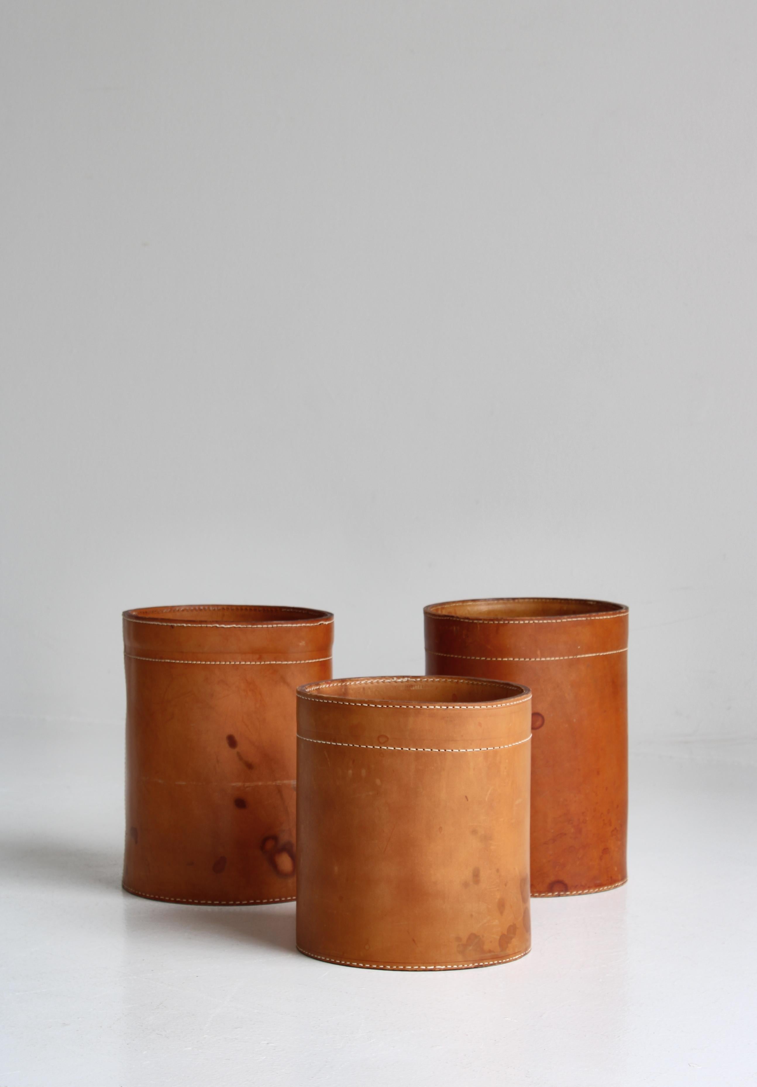 Scandinavian Modern Collection of Leather Baskets / Paper Bins by Ørskov & Co, Denmark, 1960s For Sale