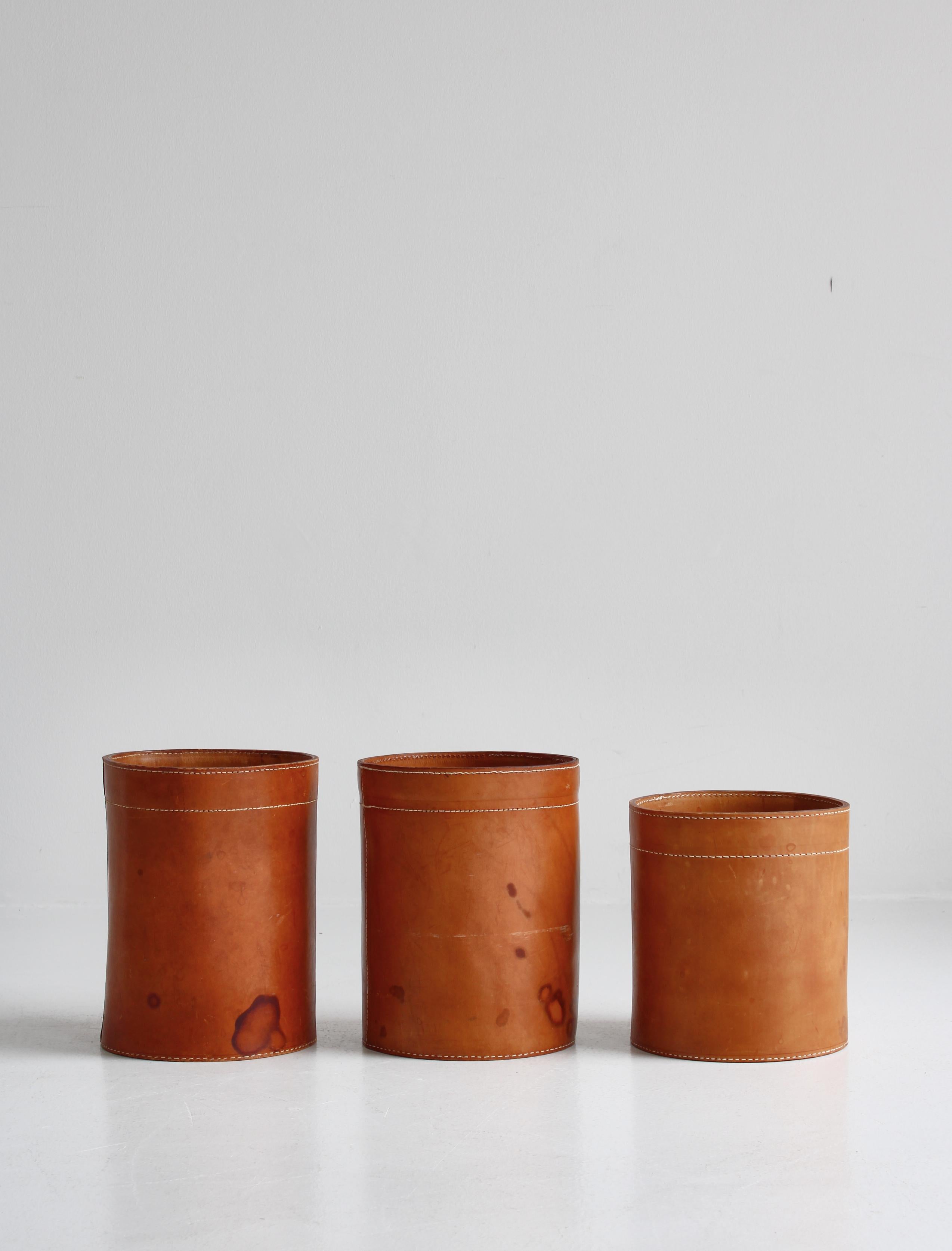 Collection of Leather Baskets / Paper Bins by Ørskov & Co, Denmark, 1960s In Good Condition For Sale In Odense, DK