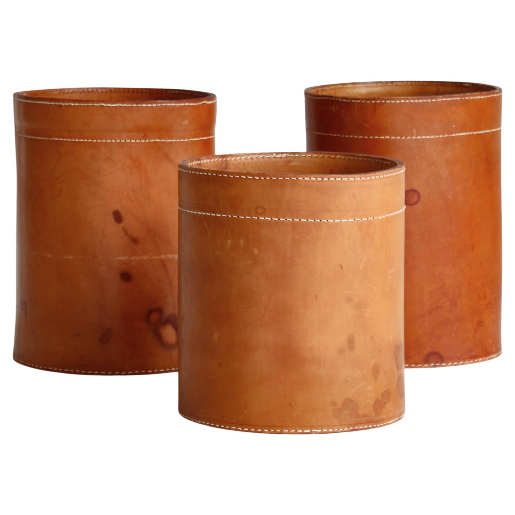 Collection of Leather Baskets / Paper Bins by Ørskov & Co, Denmark, 1960s For Sale