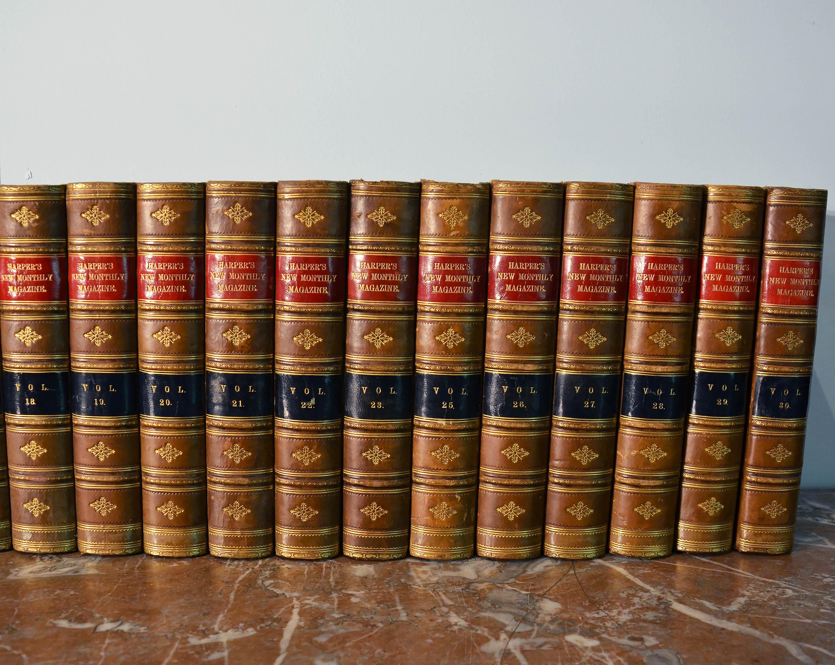 Collection of Leather Bound 19th C. Harper's ‘New Monthly Magazine’, Series 125 In Good Condition In London, GB