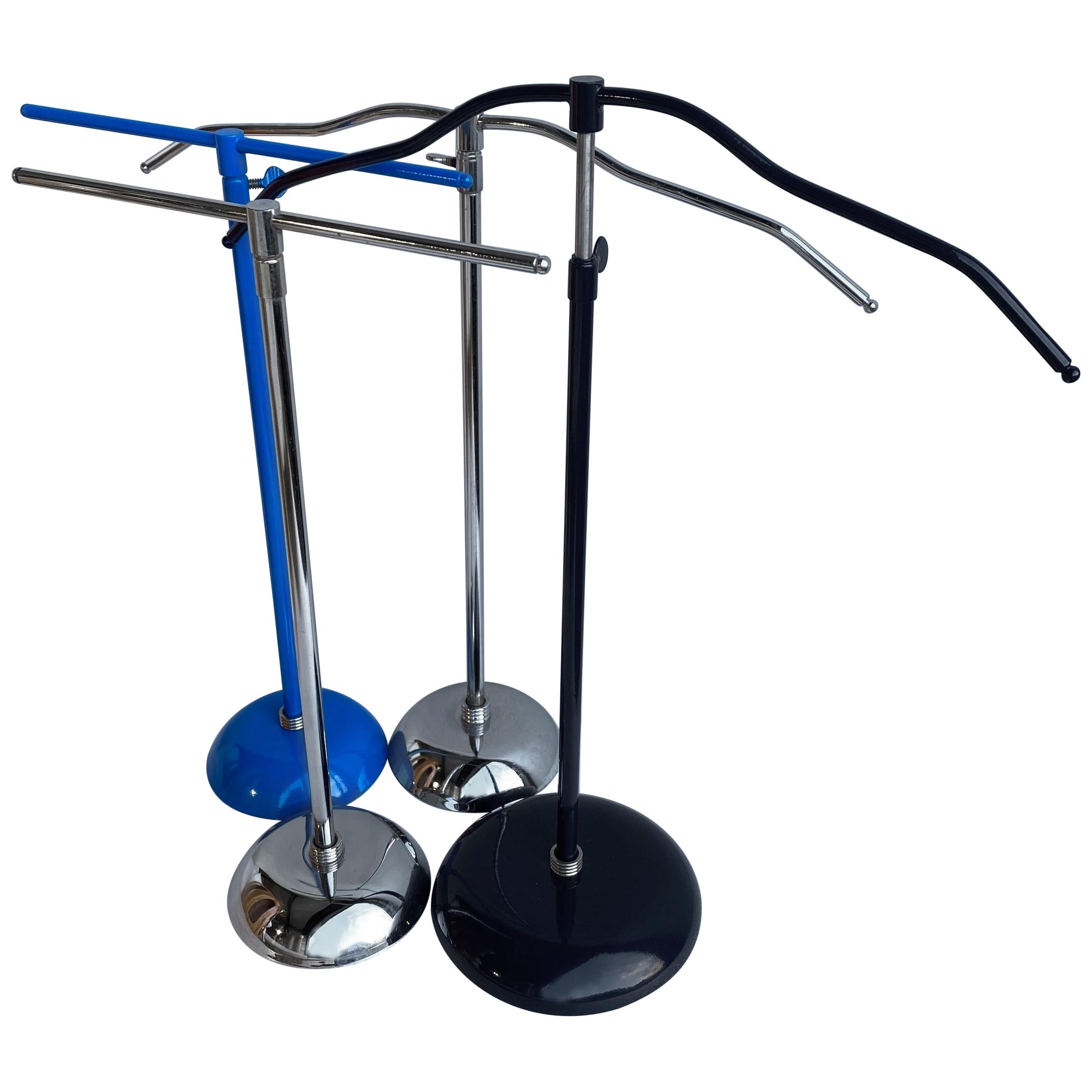 Collection of Light Blue, Dark Blue and Chrome Necklace and Jewelry Stands