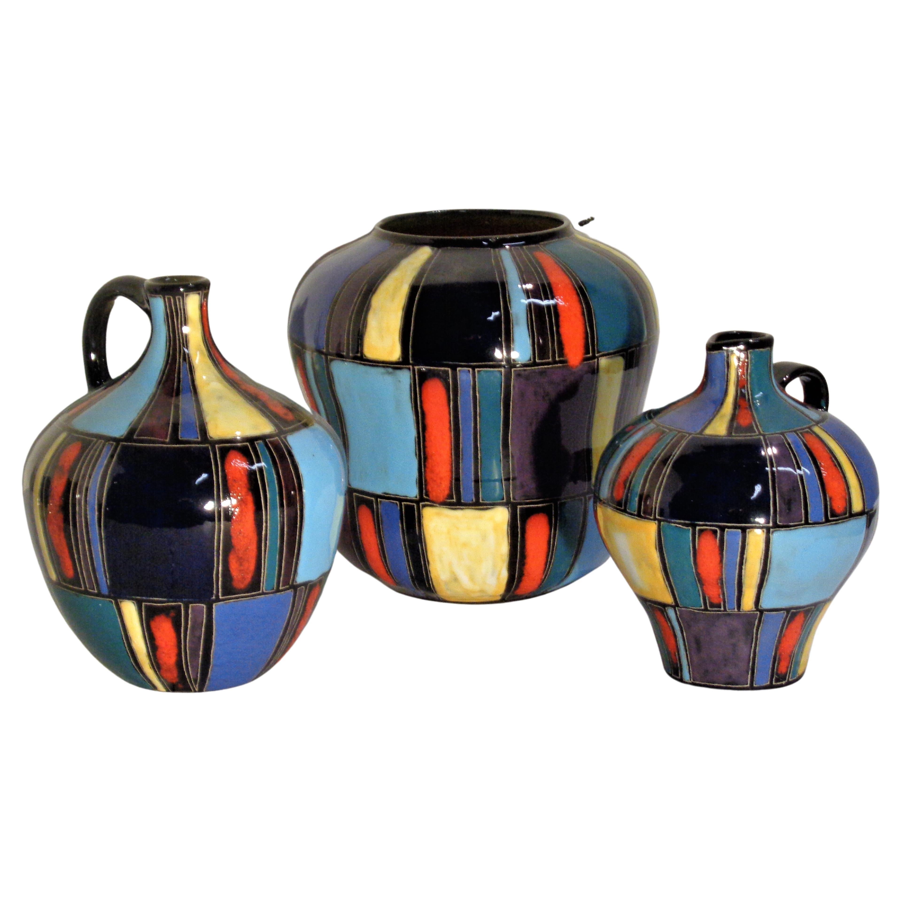 Mid-Century Modern Collection of Lu Klopfer Brilliant Art Pottery, Germany 1950's