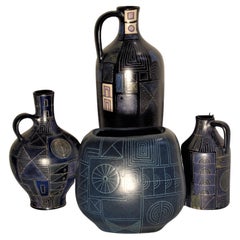 Lu Klopfer Geometric Sgrafitto Pottery Collection, Germany 1950's