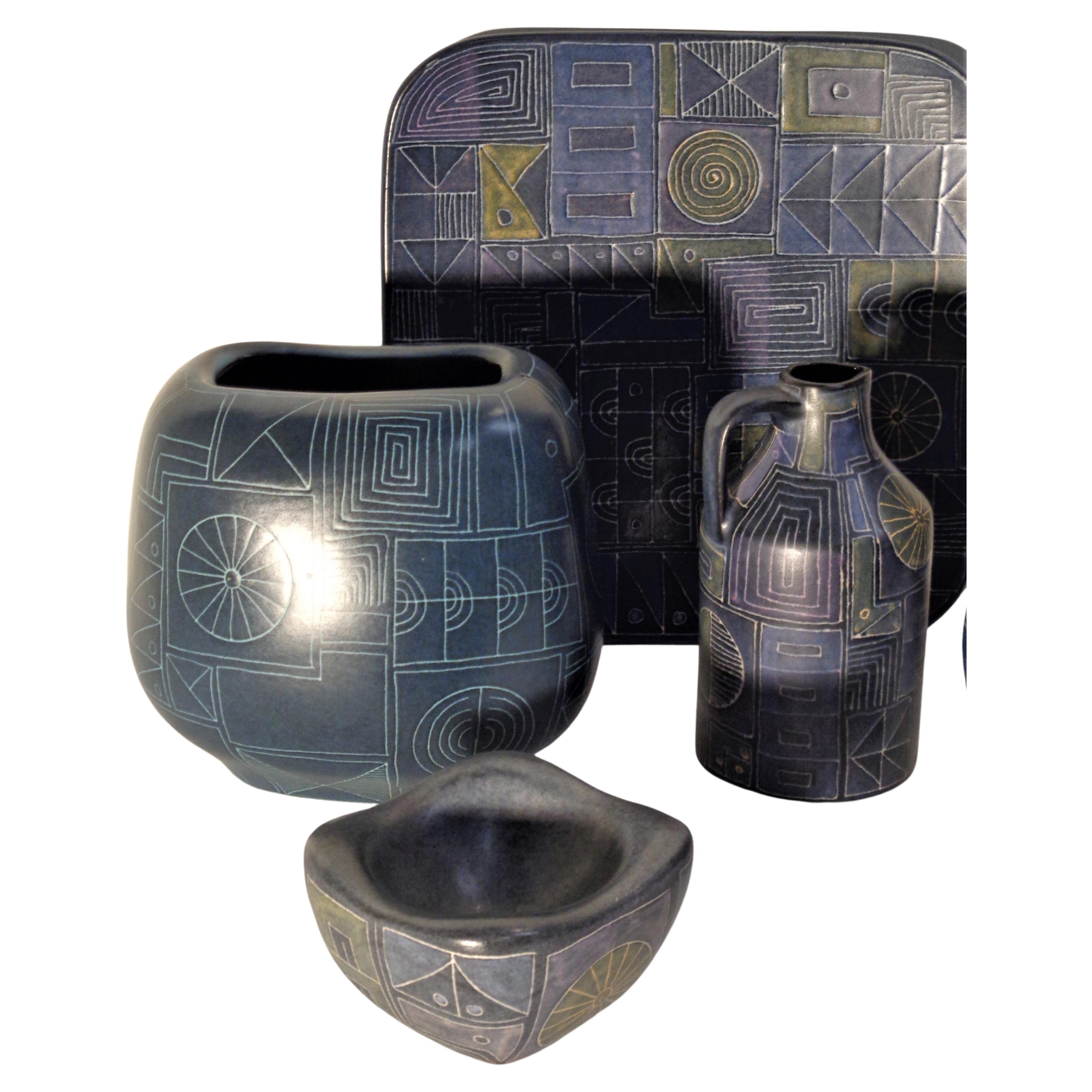 Mid-Century Modern  Lu Klopfer Geometric Sgrafitto Pottery Collection, Germany 1950's