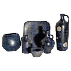 Lu Klopfer Geometric Sgrafitto Pottery Collection, Germany 1950's