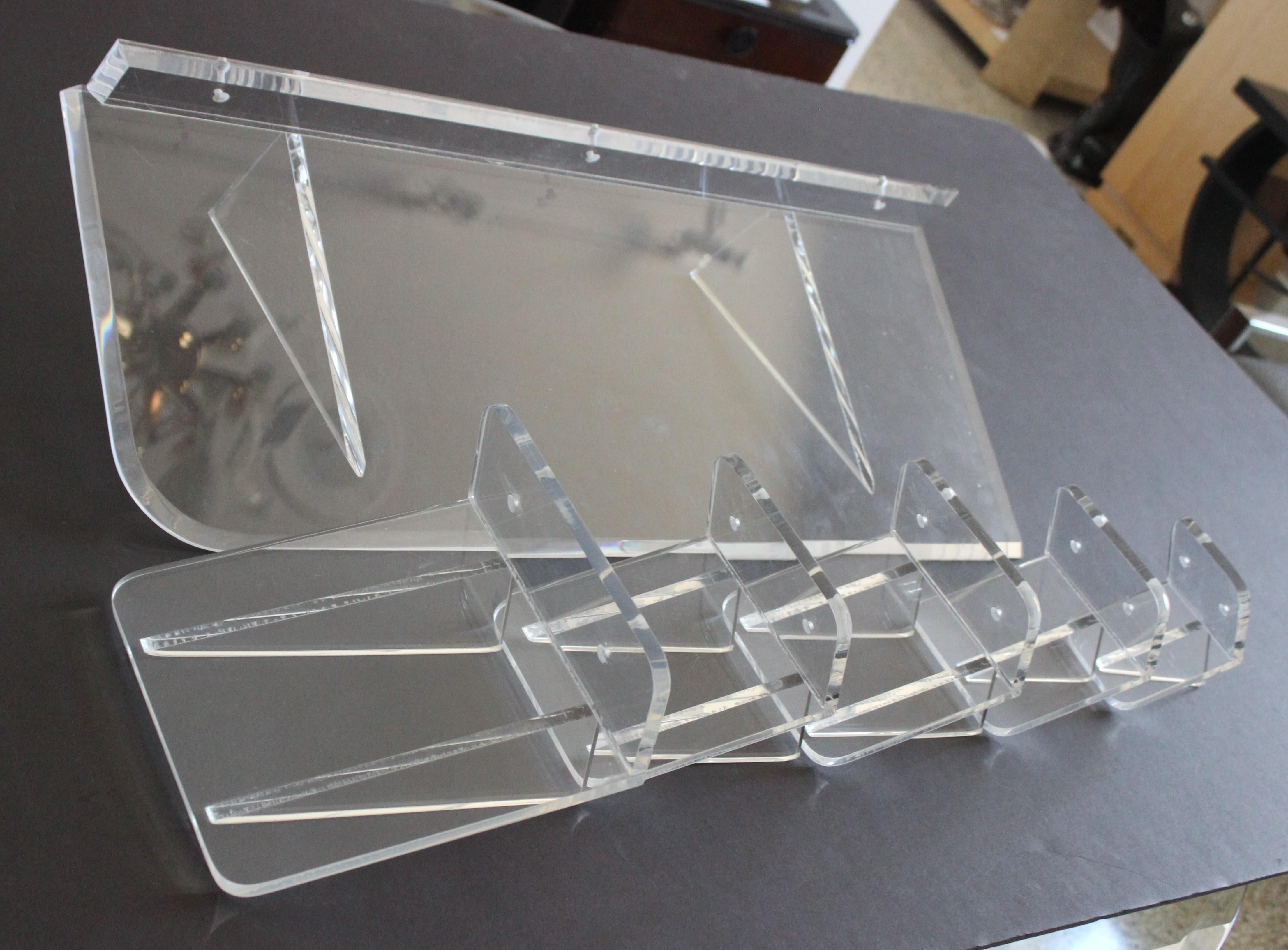 Collection of Lucite Wall Brackets, 6 Total In Good Condition For Sale In West Palm Beach, FL