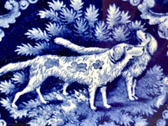 Collection de Mario Buatta une soucoupe bleue et blanche du Staffordshire représentant des chiens