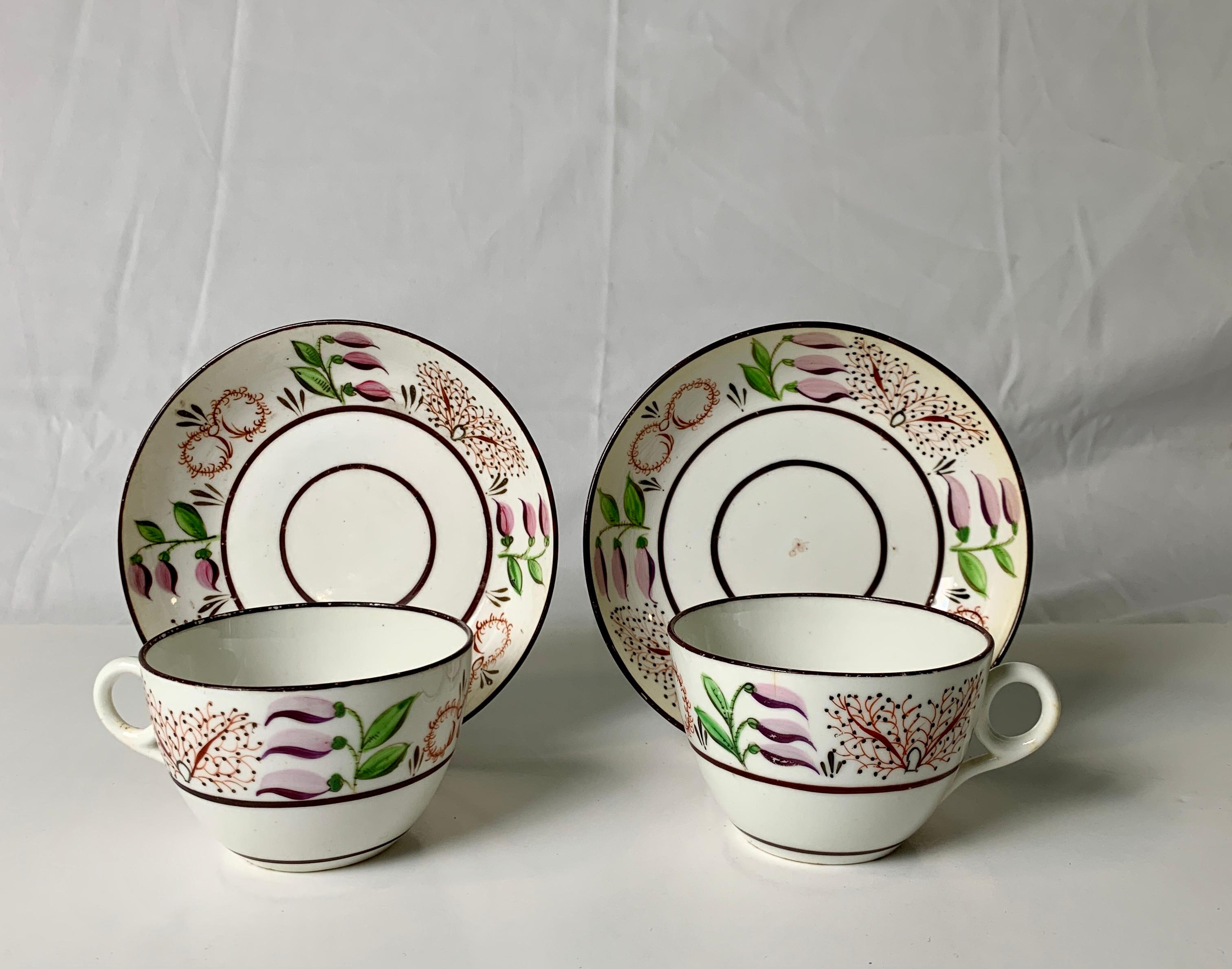Country Collection of Mario Buatta a Pair of Porcelain Cups Made in England, circa 1825 For Sale