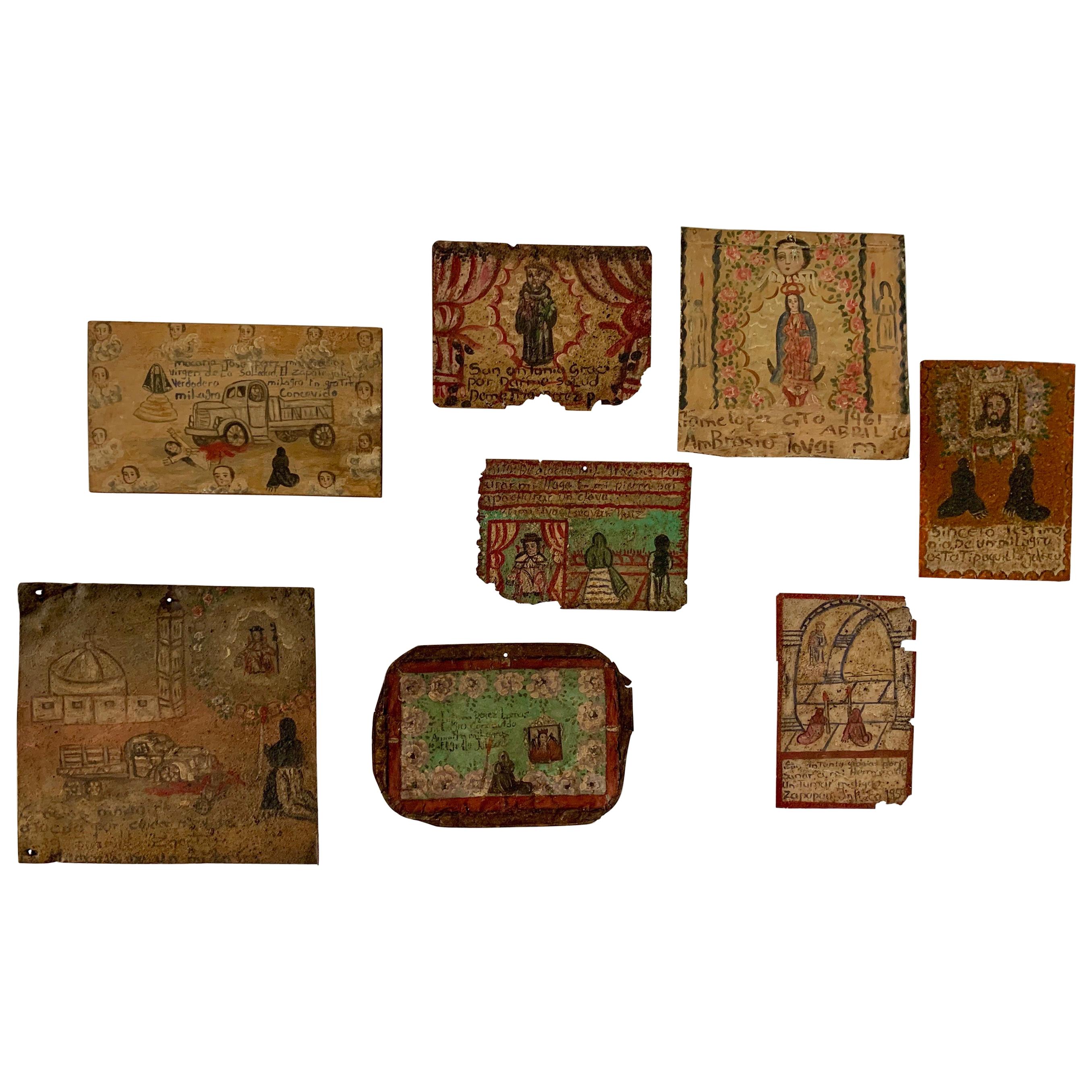 Collection of Mexican Prayer Plaques "Retablos Ex-Votos" from 1950s and 1960s For Sale