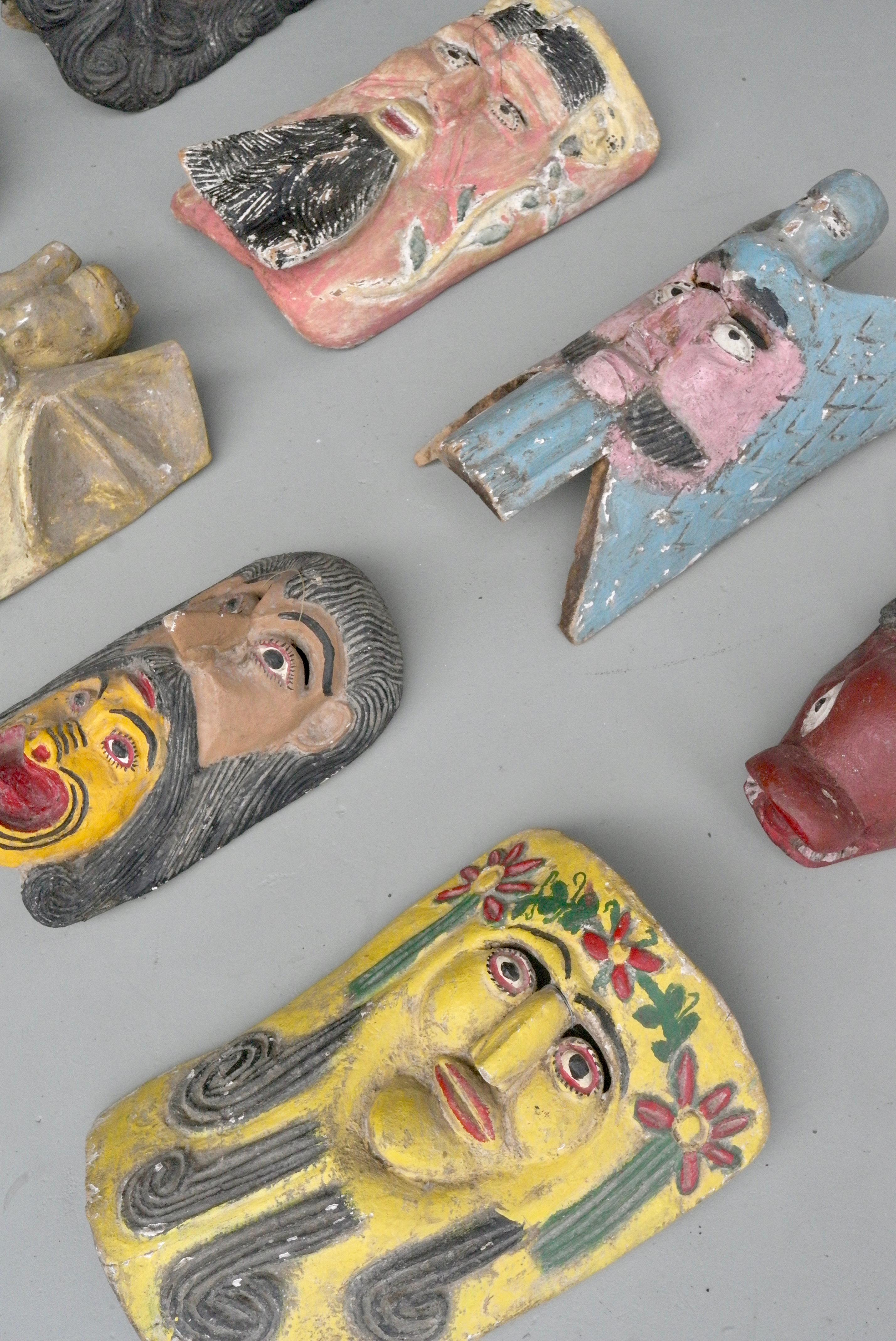 Mid-Century Modern Collection of Midcentury South American Multicolored Wooden Masks