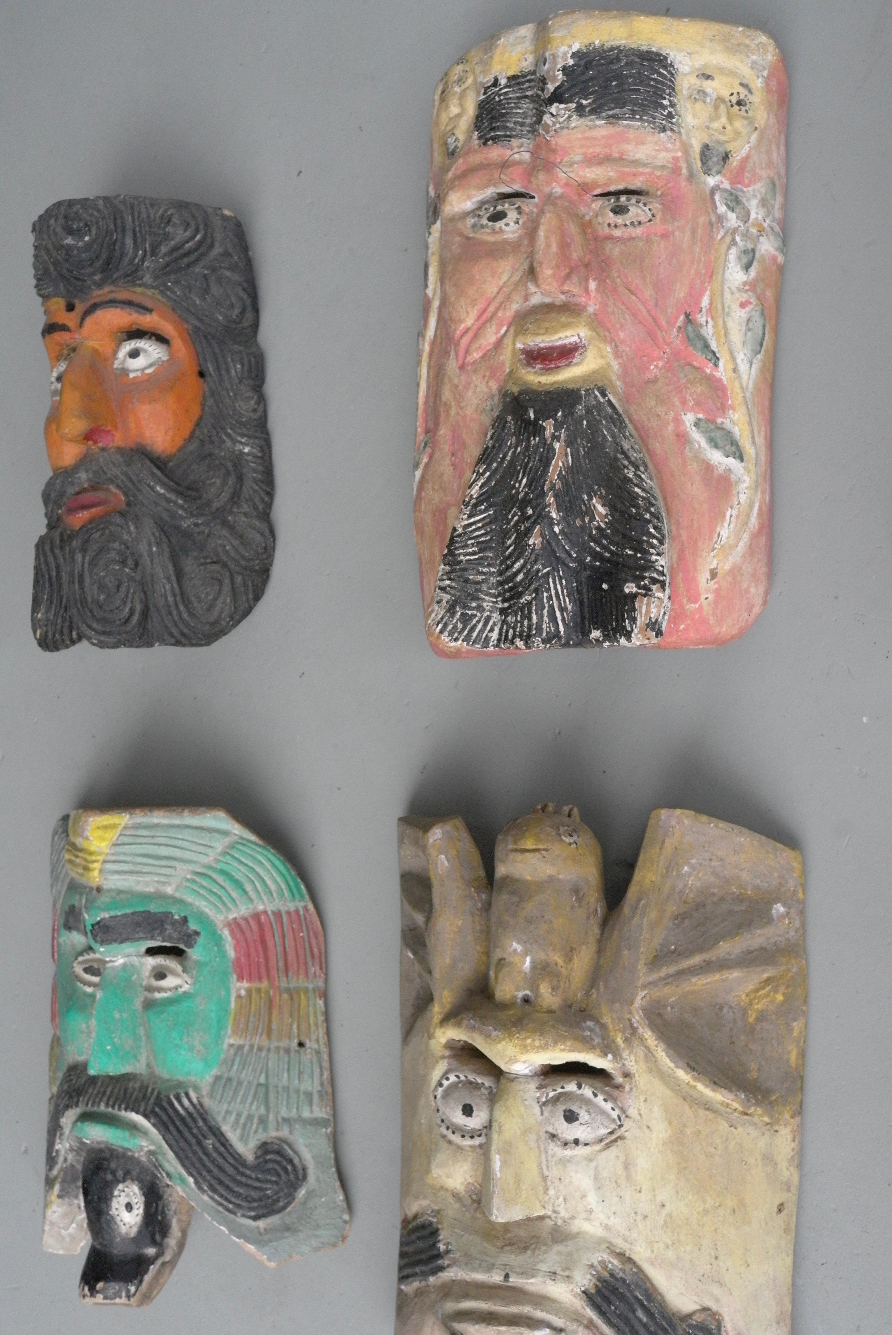 Mid-20th Century Collection of Midcentury South American Multicolored Wooden Masks