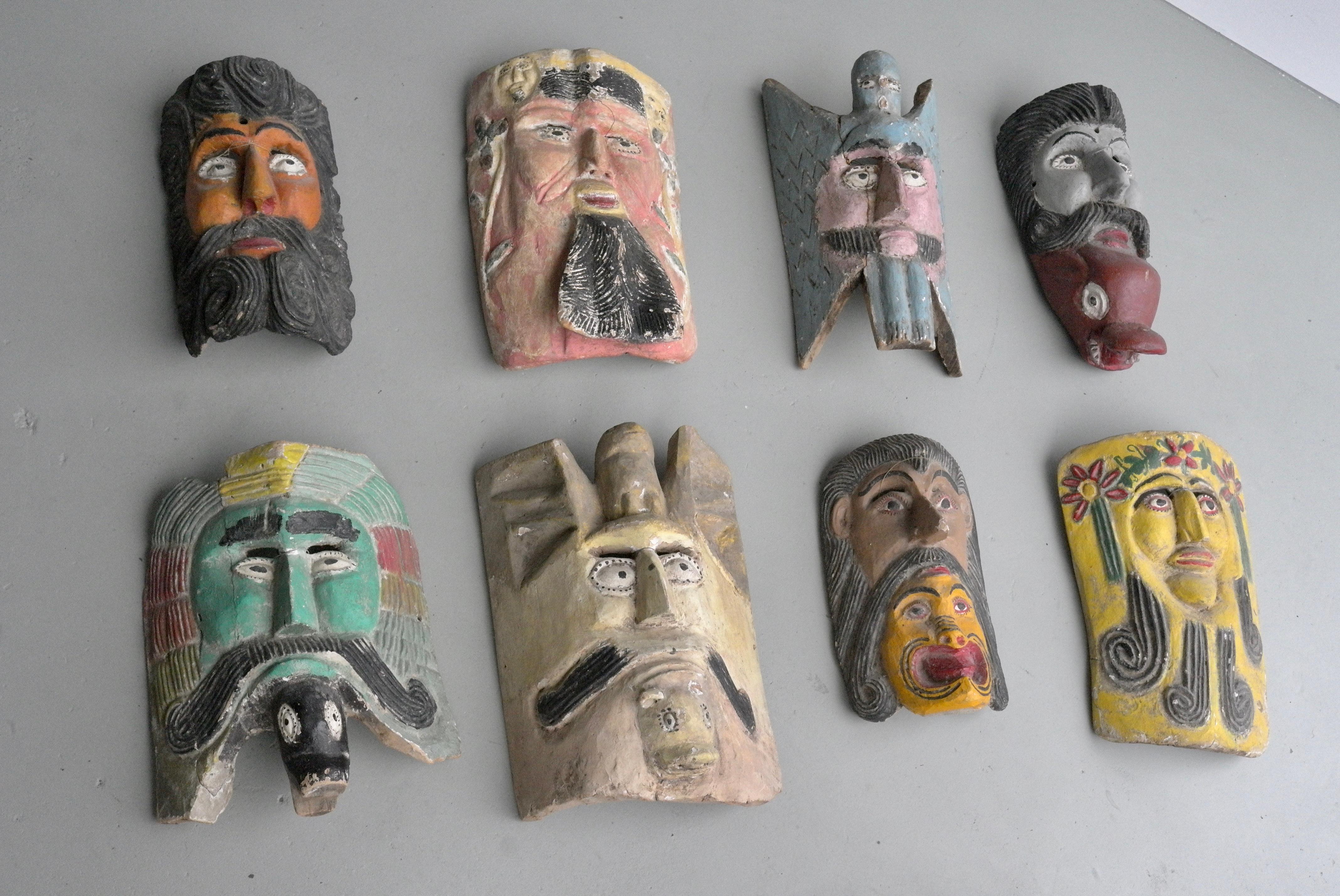 Collection of Midcentury South American Multicolored Wooden Masks 2