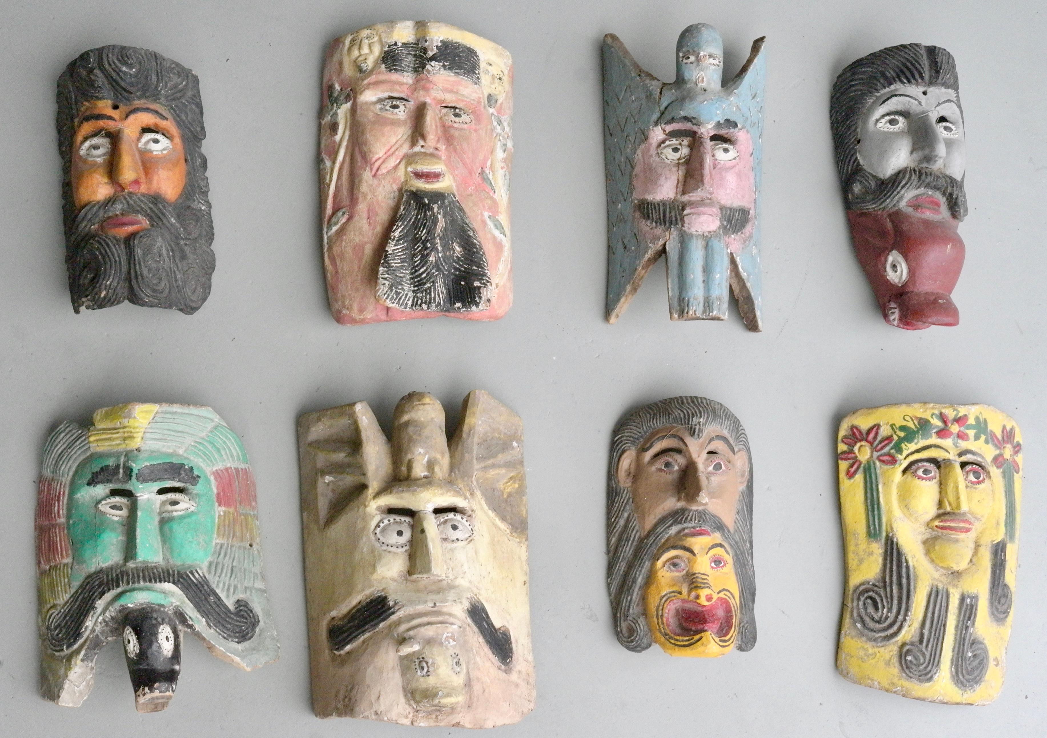 Collection of Midcentury South American Multicolored Wooden Masks 4